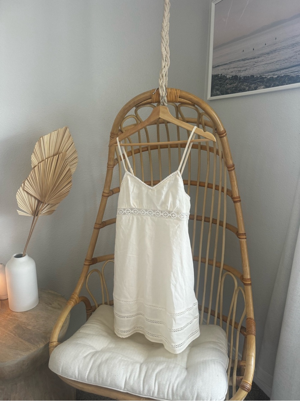 Lira Cream Mini Dress with Lace Trim Small